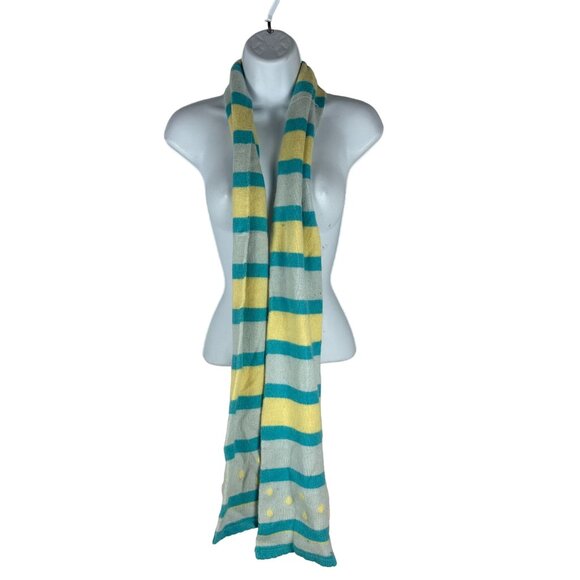 Striped Teal & Yellow Polka Dot Knit Scarf For Women - Picture 1 of 4